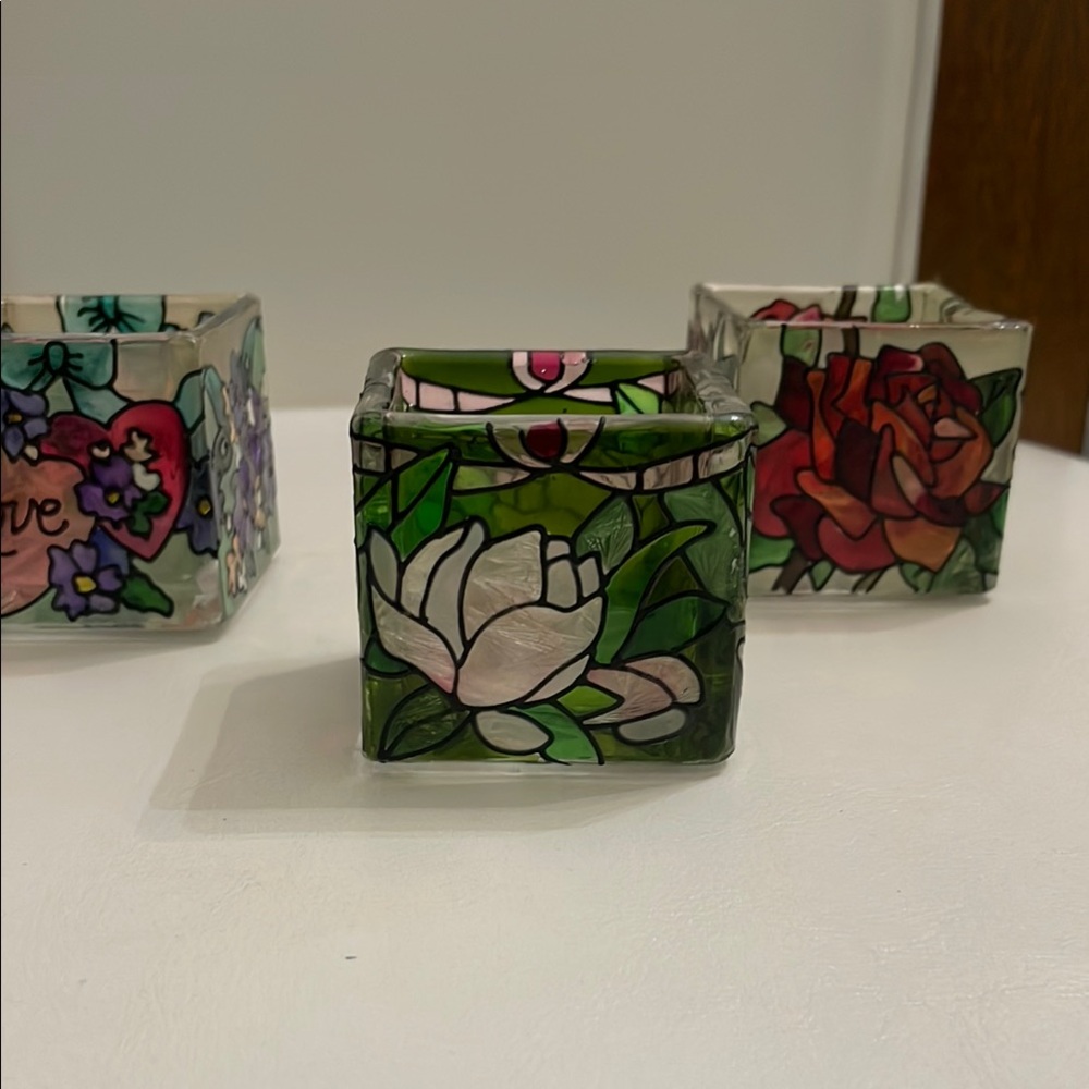 Floral Stained Glass Candle Holders